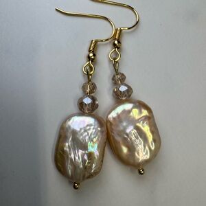 Gold Pearl & Crystal Earrings - Natural Freshwater Pearl